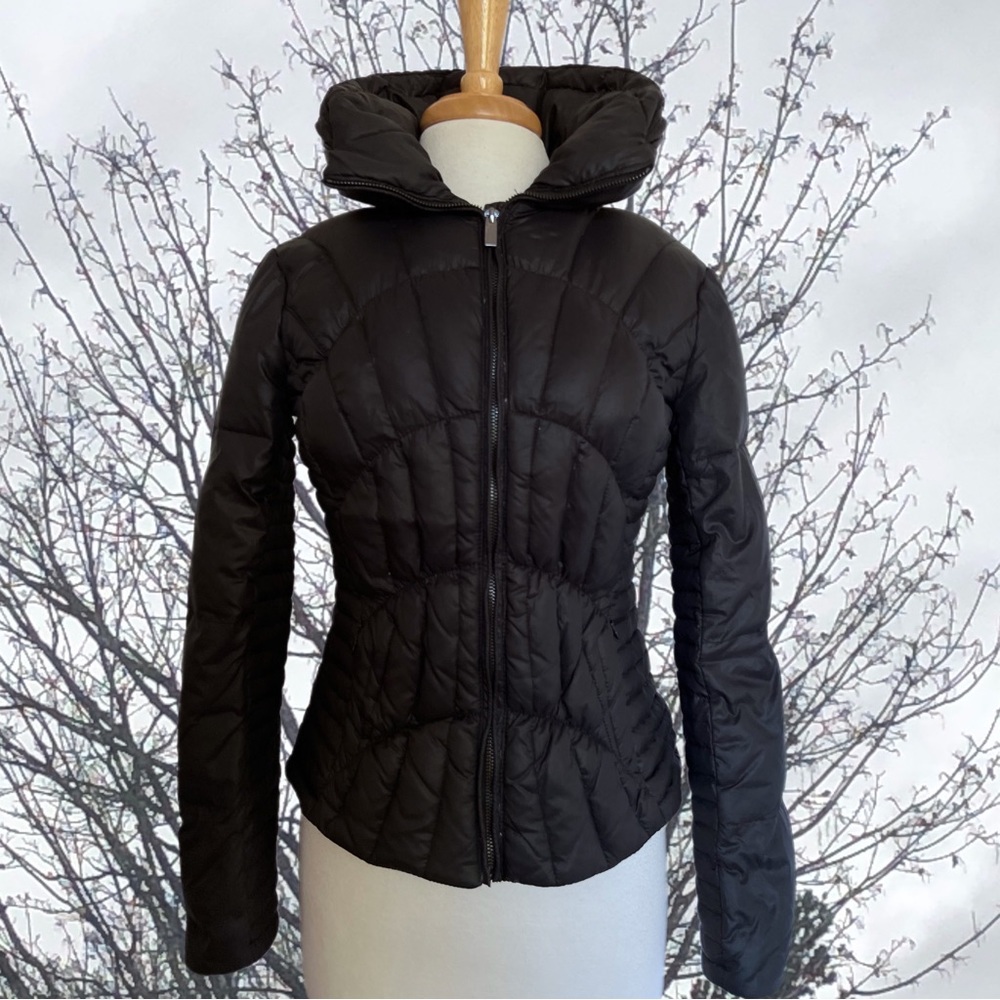 BLANC NOIR Black quilted down jacket with high collar Super warm weight EUC!